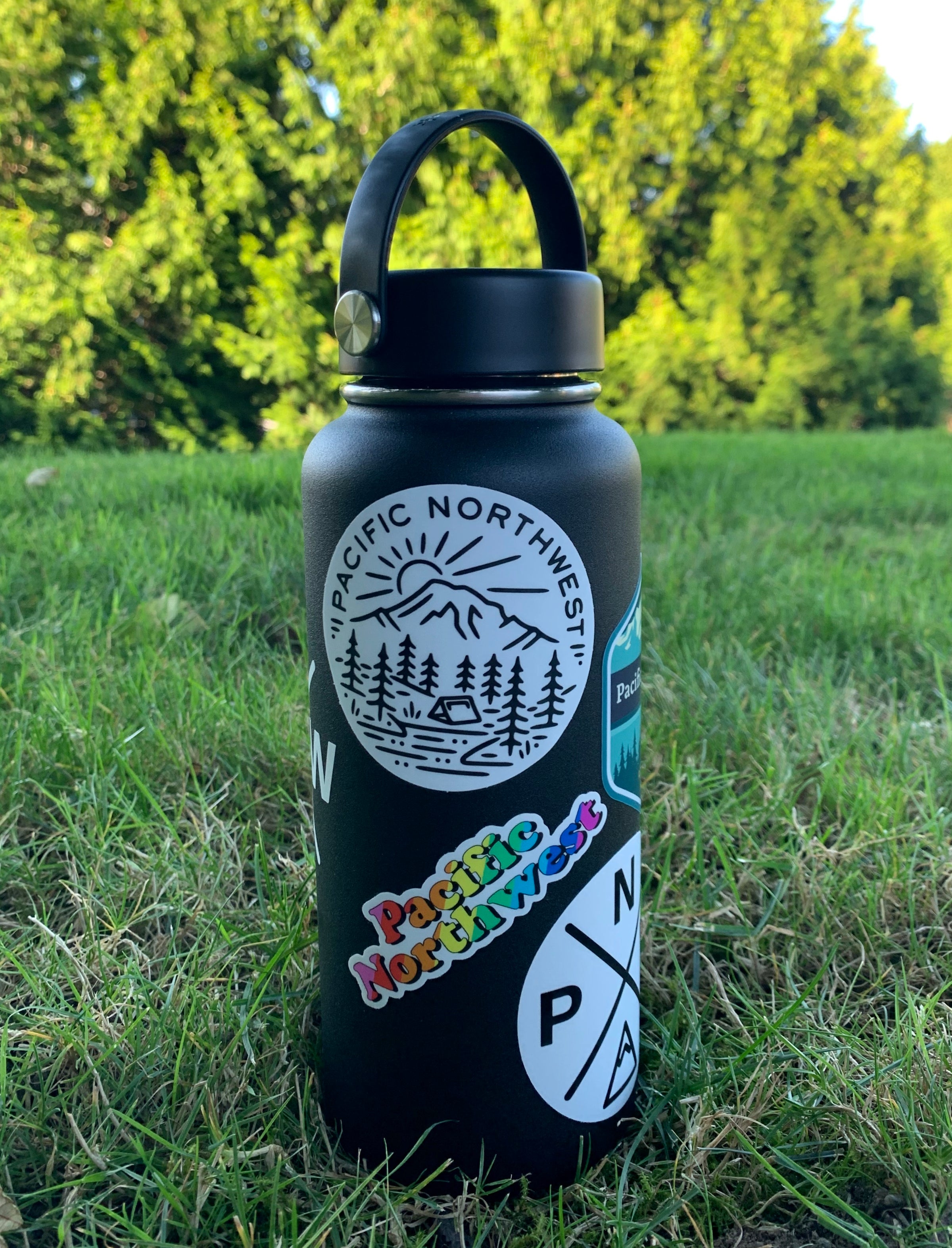 Black hydro flask with stickers sale